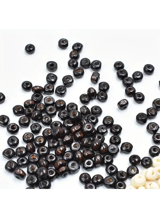 500 قطعة من الخرز الخشبي الأسود الطبيعي مقاس 4 مم لصنع الأساور والقلائد والمجوهرات DIY - Image 2
